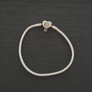 Sparkling Heart Snake Chain‎ Charm Bracelet 7.1 in (NWOT)